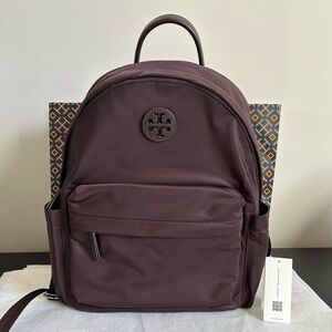 Tory Burch Ella Nylon Backpack Tempranillo Silver Wine Burgundy